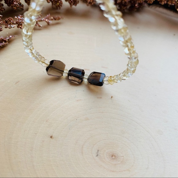 Citrine & Quartz Gemstone Crystal Beaded Bracelet - Picture 5 of 8